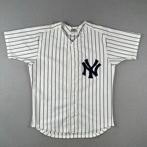 Vtg 80s Medalist Sand Knit New York Yankees Jersey Men's 44 Blue White Striped